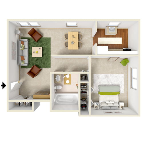 north dohr one bedroom floor plan A