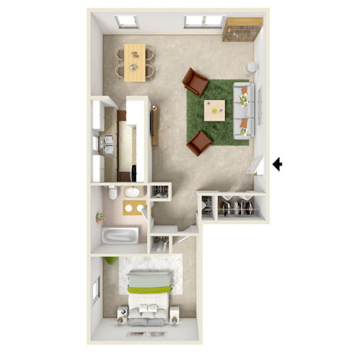 north dohr one bedroom floor plan b